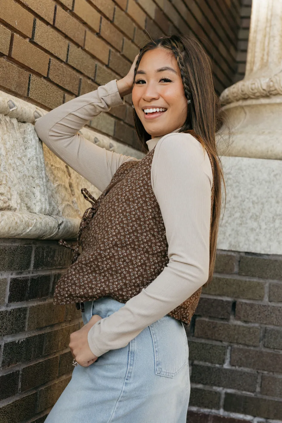 Polagram Lorretta Vest- Floral Brown New