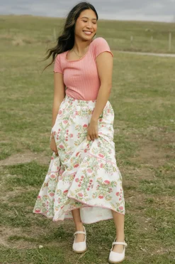 Peach Love California Mariella Skirt-Ivory/ Pink Outlet