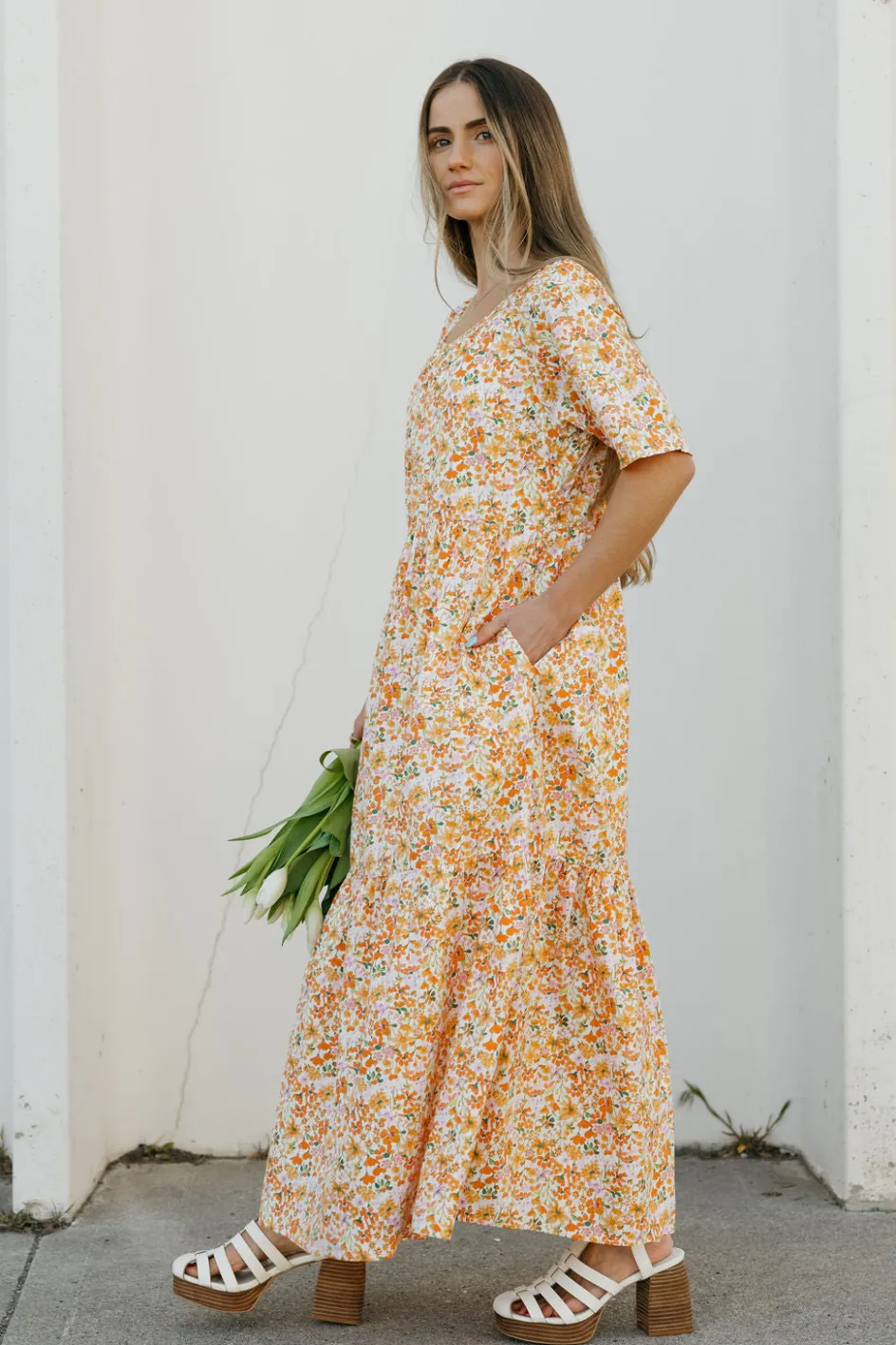 Leia&co Mariposa Dress- Floral Orange Online