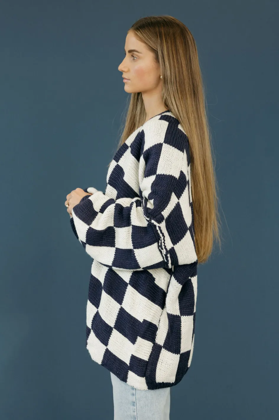 Miss Love Novalee Cardigan-White/Navy Blue Sale