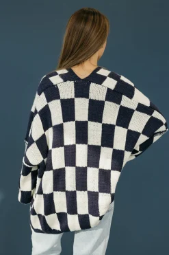 Miss Love Novalee Cardigan-White/Navy Blue Sale