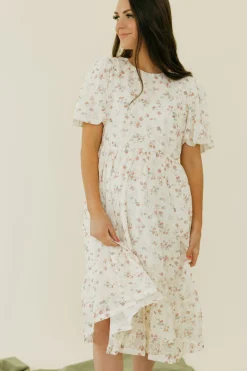 Tea N Rose Olivia Dress-Ivory Floral Neutral Clearance