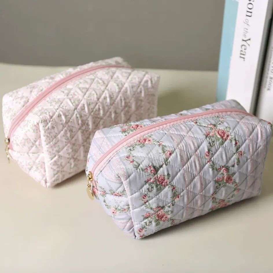 Faire Quilted Cosmetic Bag PinkFloral/BlueFloral Best