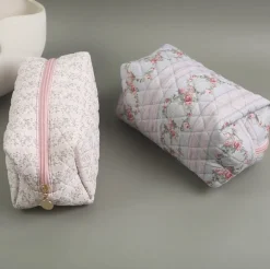 Faire Quilted Cosmetic Bag PinkFloral/BlueFloral Best