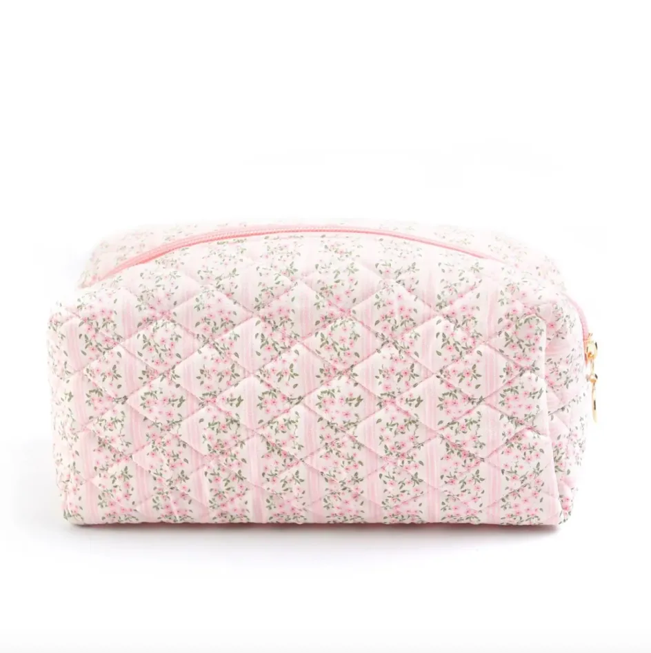 Faire Quilted Cosmetic Bag PinkFloral/BlueFloral Best