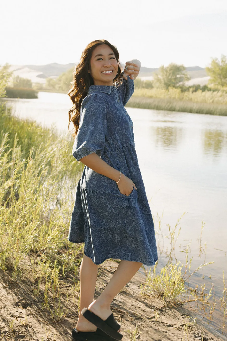 Polagram Ralphie Dress-Paisley Denim Blue Clearance