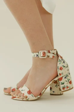 Let's See Style Rosalia Heels-Beige Floral New