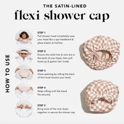 Kitsch Satin Lined Shower Cap TerracottaCheck Best