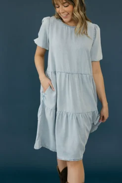 Calista Scarlet Dress-Chambray Blue New