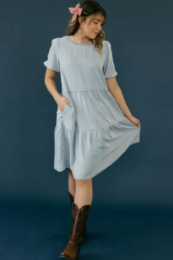 Calista Scarlet Dress-Chambray Blue New
