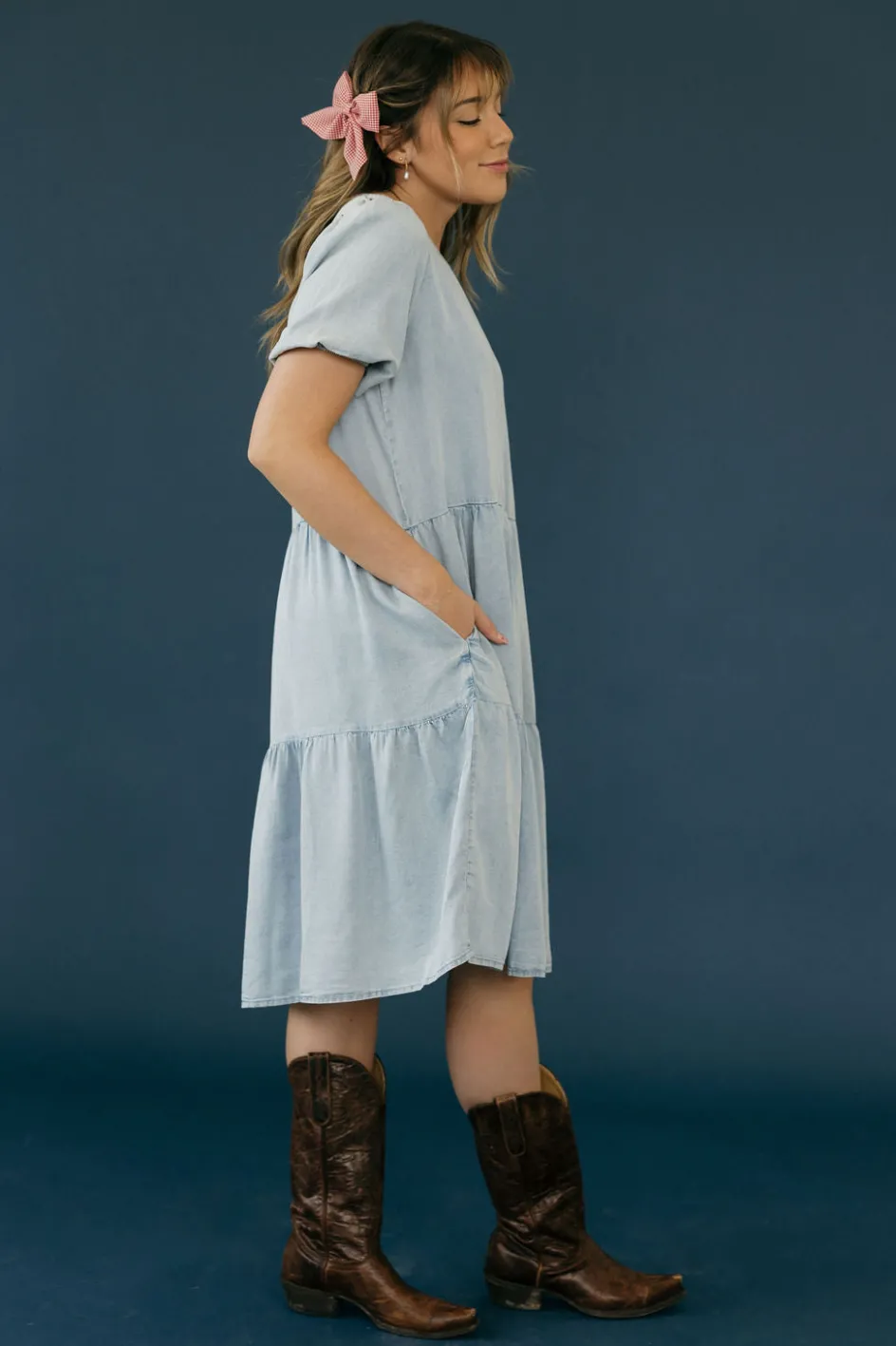 Calista Scarlet Dress-Chambray Blue New