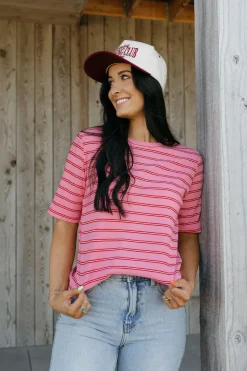 Dongguan Huoyoung Apparel Co Stanley Tee- Stripe Pink Clearance