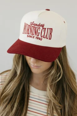 Fashion City Sunday Morning Club Trucker Hat- Cream/Burgundy New