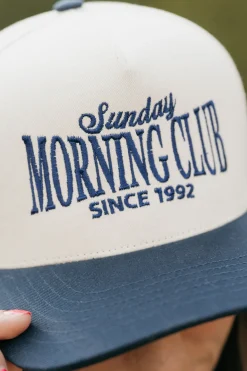 Fashion City Sunday Morning Club Trucker Hat- Cream/Navy Sale