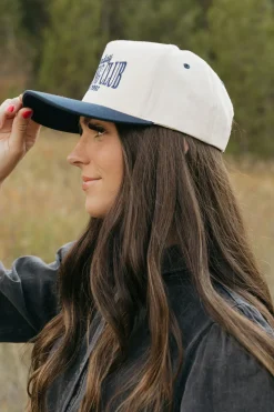 Fashion City Sunday Morning Club Trucker Hat- Cream/Navy Sale