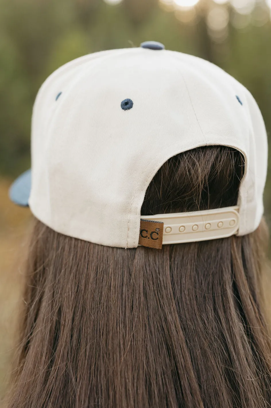 Fashion City Sunday Morning Club Trucker Hat- Cream/Navy Sale