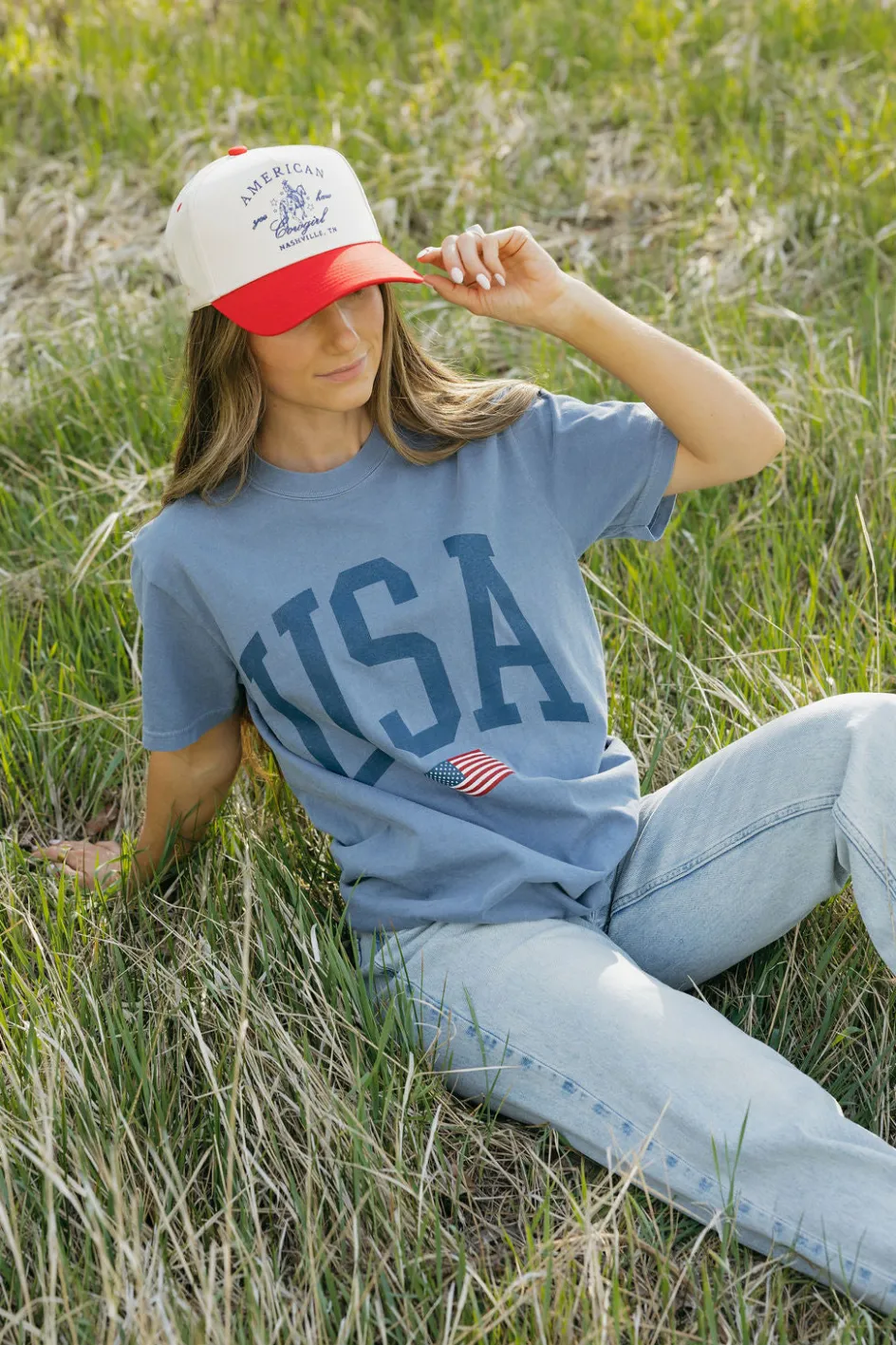 Illustrated Society USA Flag Tee- Blue Fashion