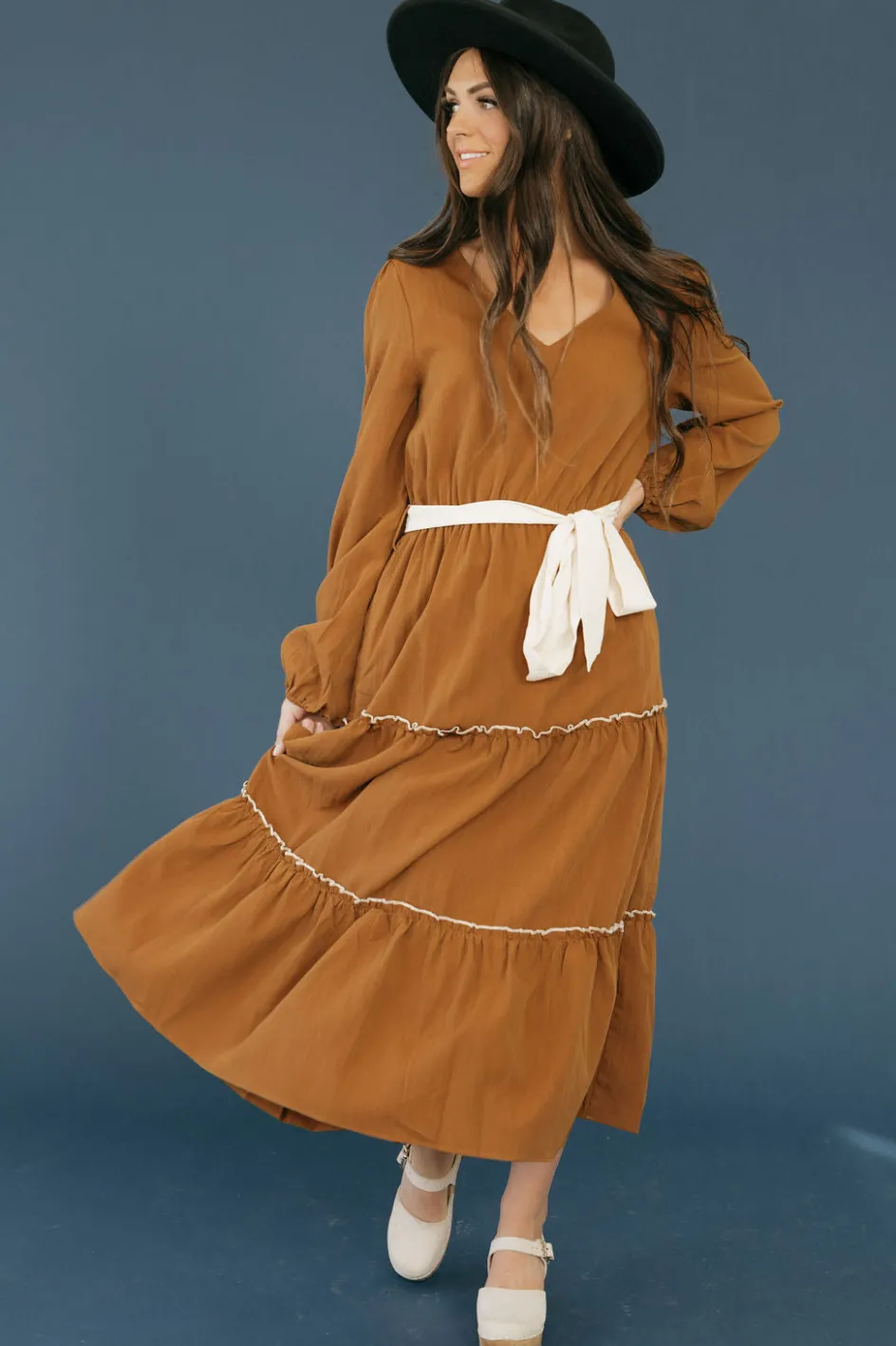 In February Valeria Dress-Chestnut/Cream Brown Hot