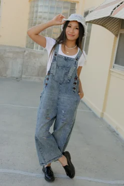 Easel Vemeer Overalls-Washed Denim Sale