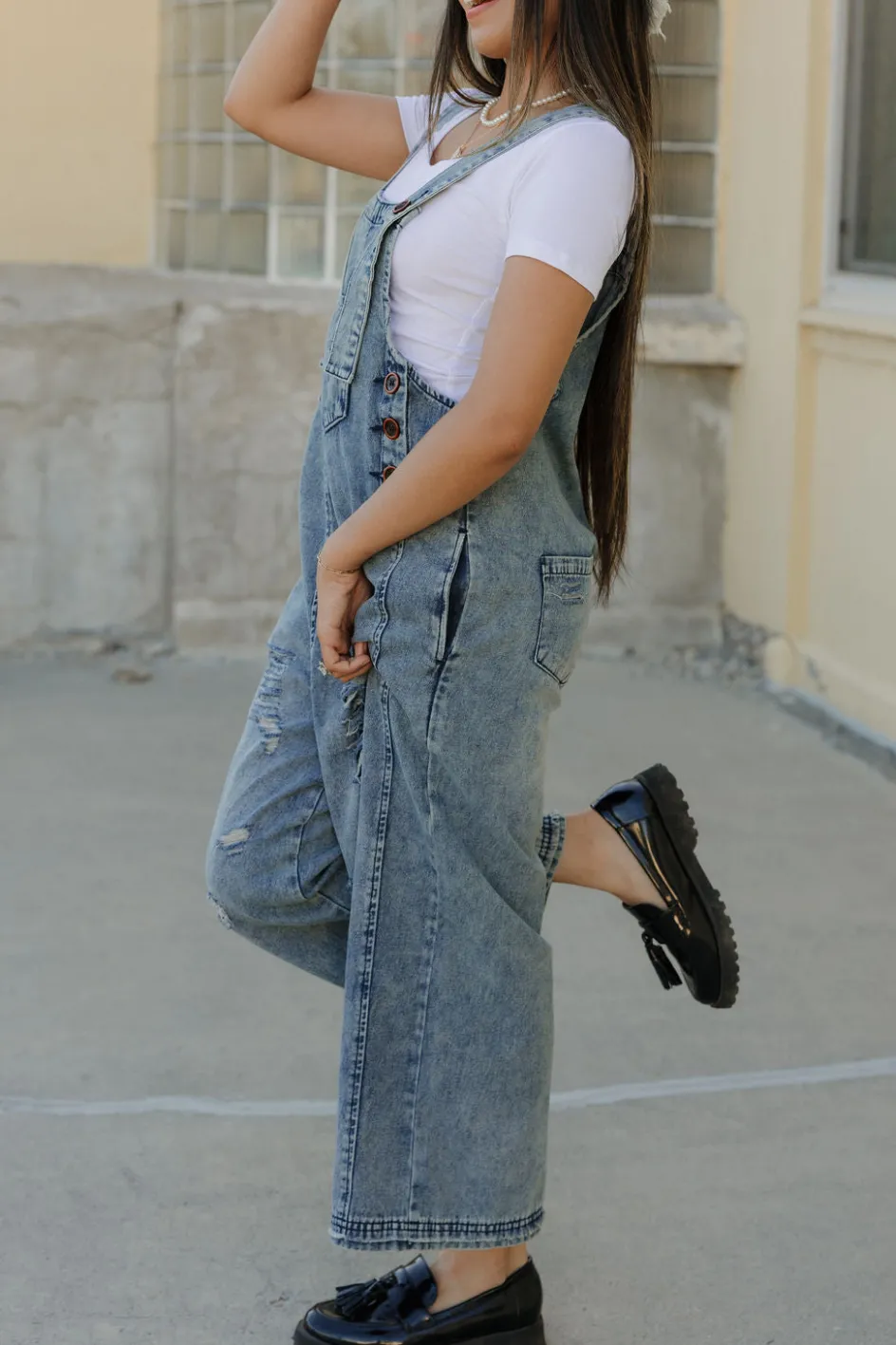 Easel Vemeer Overalls-Washed Denim Sale