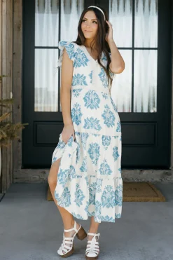 Hayden Verona Dress-Ivory/Blue White Sale
