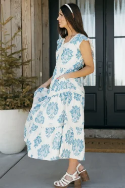 Hayden Verona Dress-Ivory/Blue White Sale